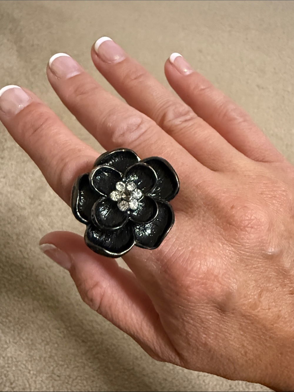 Vintage Flower Cocktail Ring Watch with Clear Crystal Center - Women’s jewelry